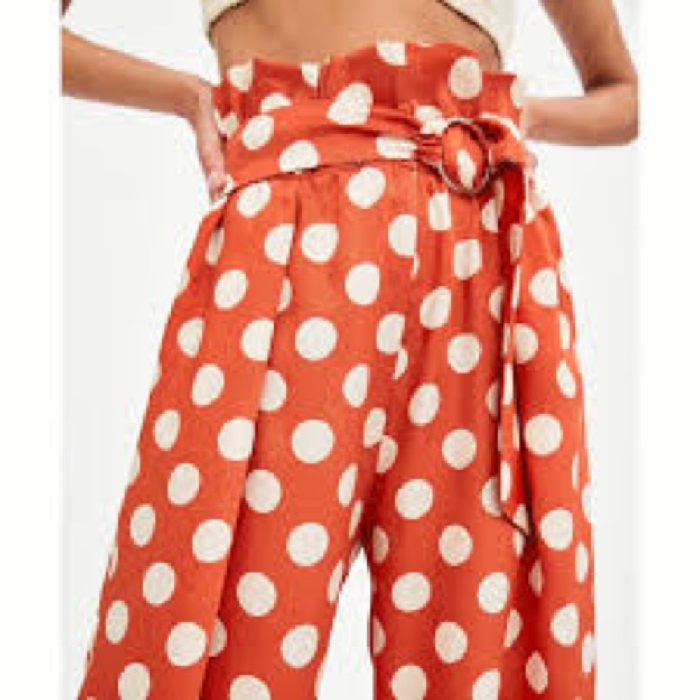 Zara Orange and White Polka Dot Wide-Leg Pants size XS - Picture 2 of 6